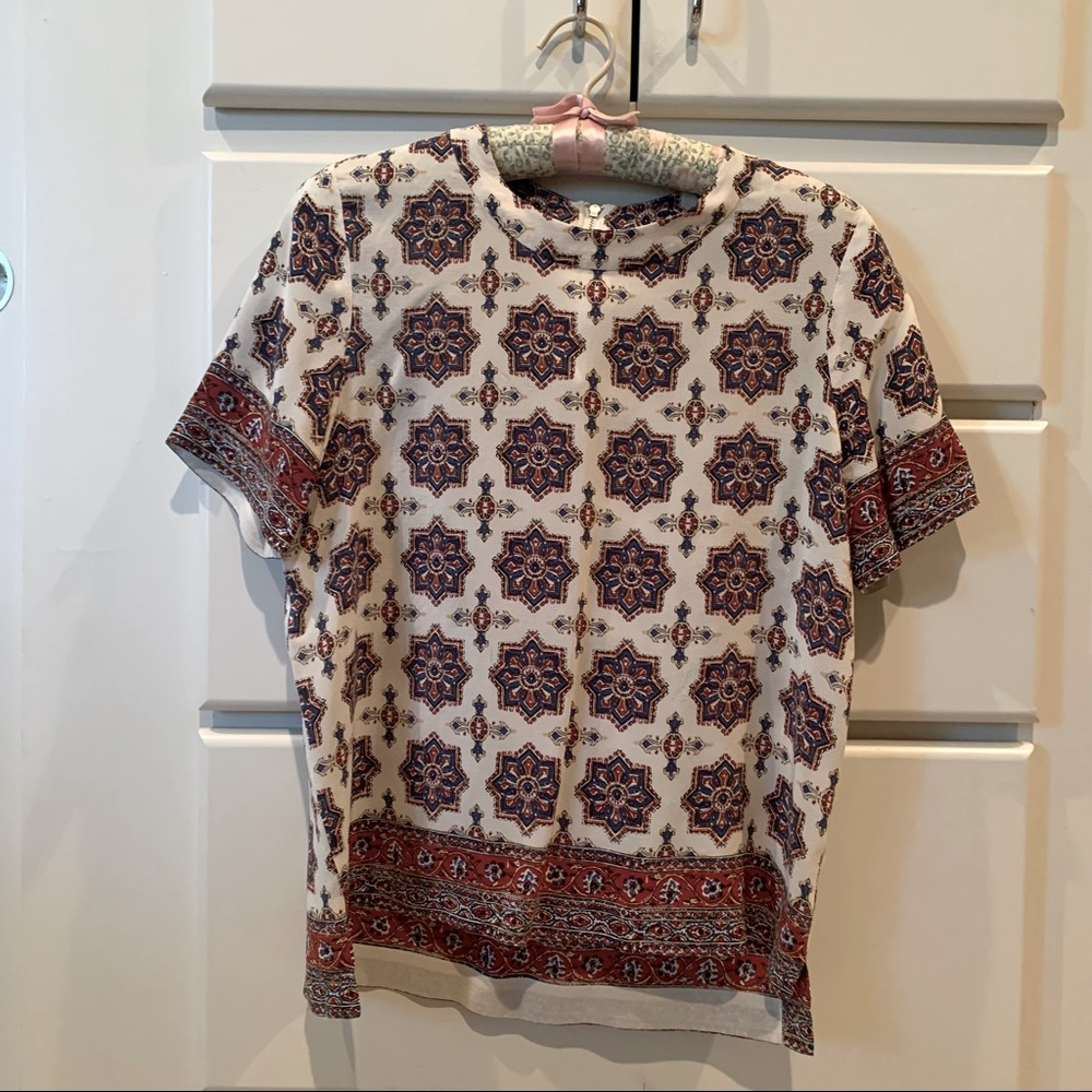 Madewell Women's S 100% silk boxy medallion short sleeve shirt